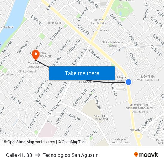 Calle 41, 80 to Tecnologico San Agustin map
