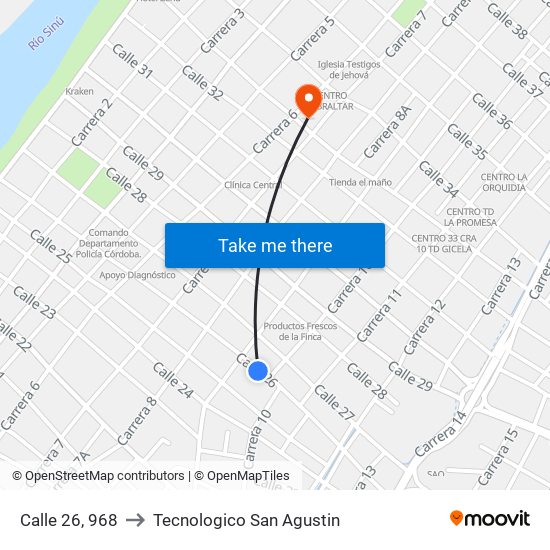 Calle 26, 968 to Tecnologico San Agustin map