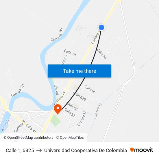 Calle 1, 6825 to Universidad Cooperativa De Colombia map