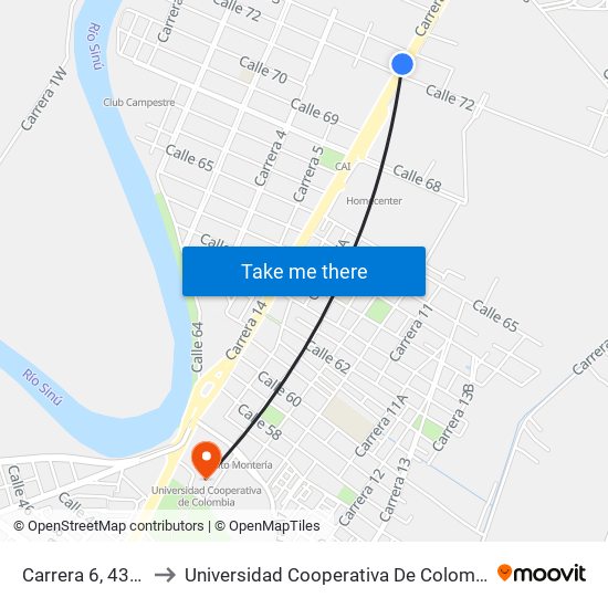 Carrera 6, 4350 to Universidad Cooperativa De Colombia map