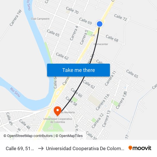 Calle 69, 5160 to Universidad Cooperativa De Colombia map