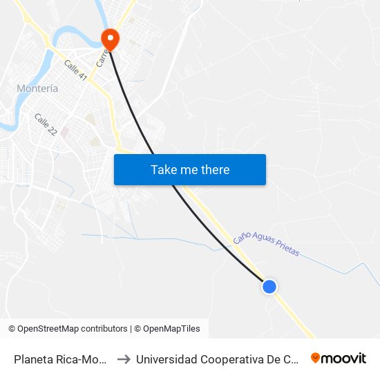 Planeta Rica-Monteria to Universidad Cooperativa De Colombia map