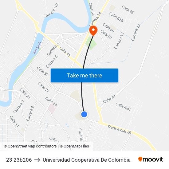 23 23b206 to Universidad Cooperativa De Colombia map