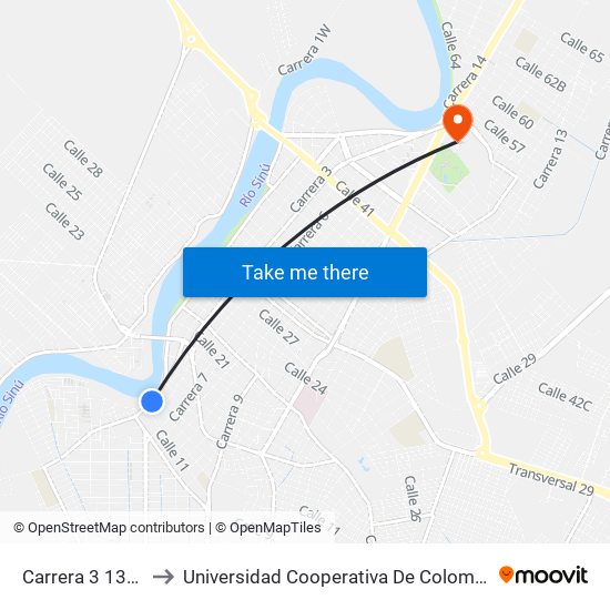 Carrera 3 1322 to Universidad Cooperativa De Colombia map