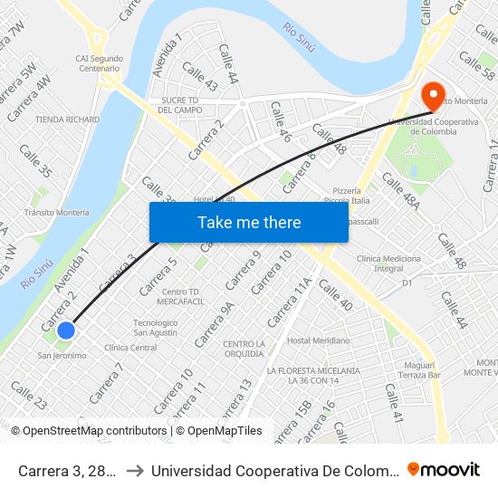 Carrera 3, 2838 to Universidad Cooperativa De Colombia map