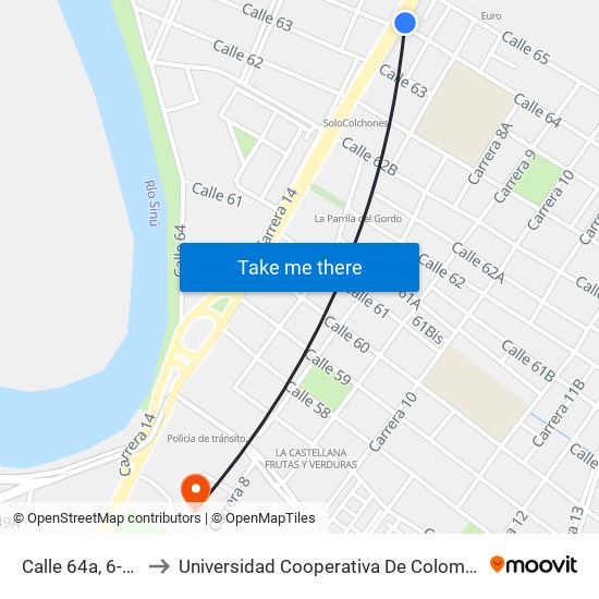 Calle 64a, 6-19 to Universidad Cooperativa De Colombia map