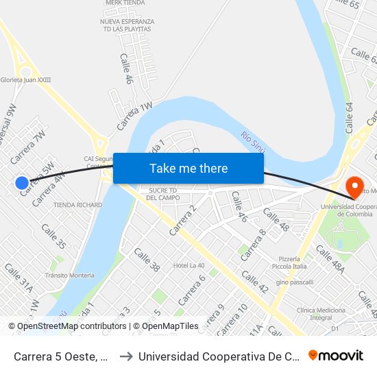Carrera 5 Oeste, 35a27 to Universidad Cooperativa De Colombia map