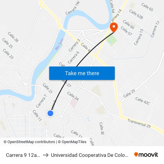 Carrera 9 12a75 to Universidad Cooperativa De Colombia map