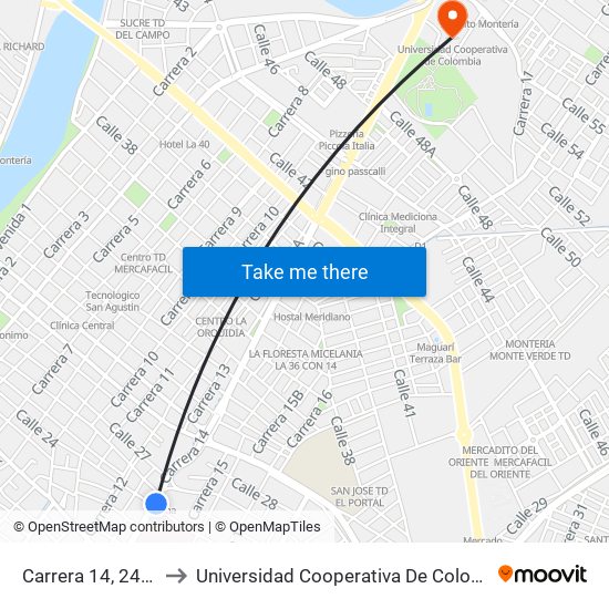 Carrera 14, 24:61 to Universidad Cooperativa De Colombia map