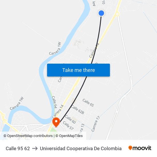 Calle 95 62 to Universidad Cooperativa De Colombia map