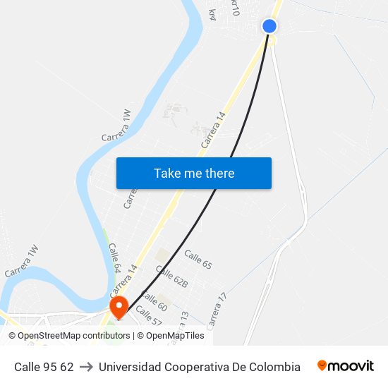 Calle 95 62 to Universidad Cooperativa De Colombia map