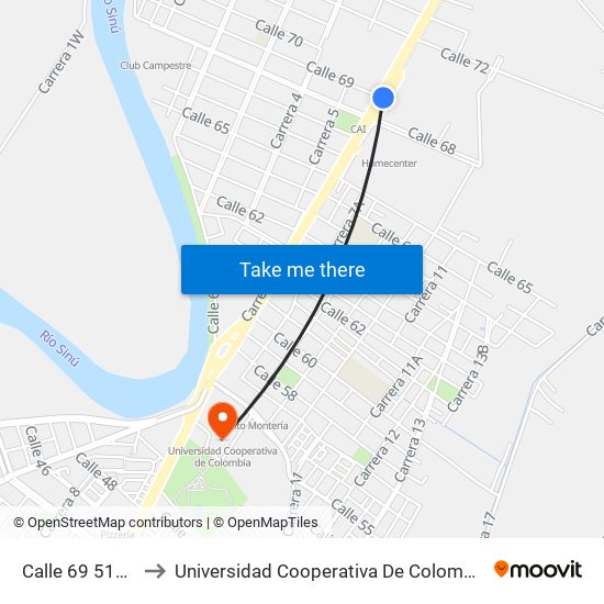 Calle 69 5159 to Universidad Cooperativa De Colombia map