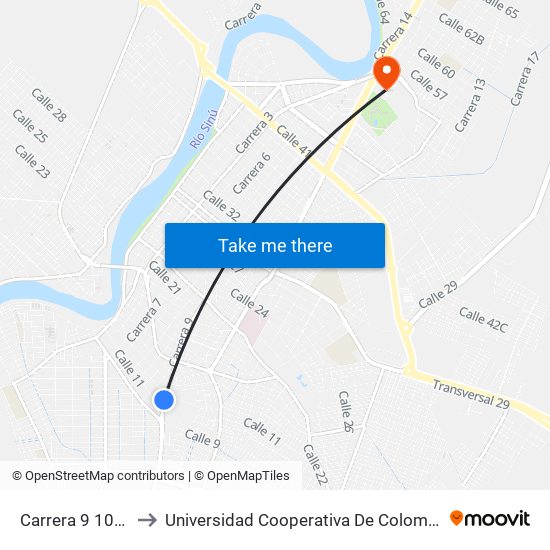 Carrera 9 1036 to Universidad Cooperativa De Colombia map