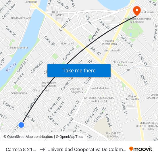 Carrera 8 2176 to Universidad Cooperativa De Colombia map