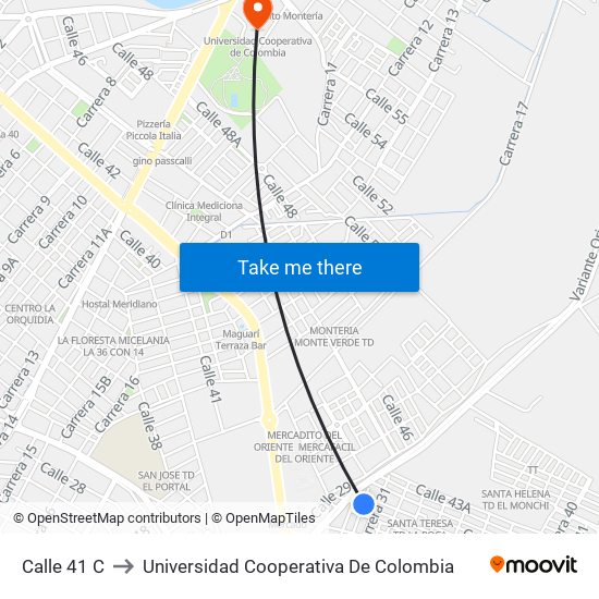 Calle 41 C to Universidad Cooperativa De Colombia map
