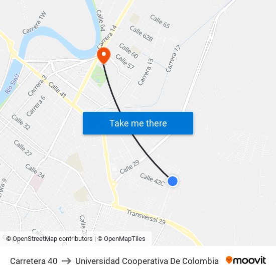 Carretera 40 to Universidad Cooperativa De Colombia map