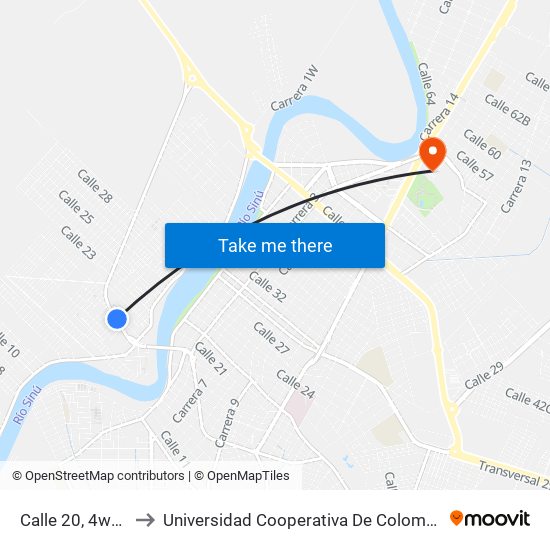 Calle 20, 4w64 to Universidad Cooperativa De Colombia map