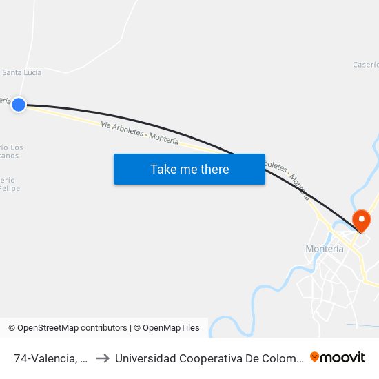 74-Valencia, 38 to Universidad Cooperativa De Colombia map