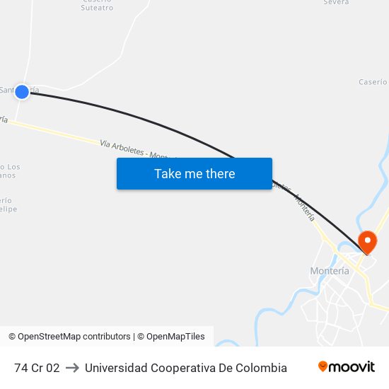 74 Cr 02 to Universidad Cooperativa De Colombia map