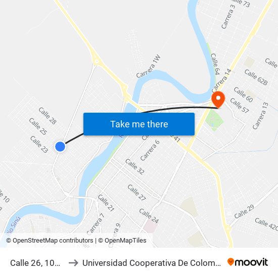 Calle 26, 10w1 to Universidad Cooperativa De Colombia map