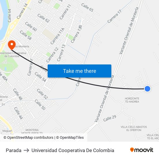 Parada to Universidad Cooperativa De Colombia map