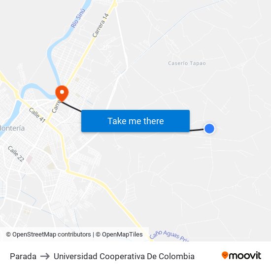 Parada to Universidad Cooperativa De Colombia map