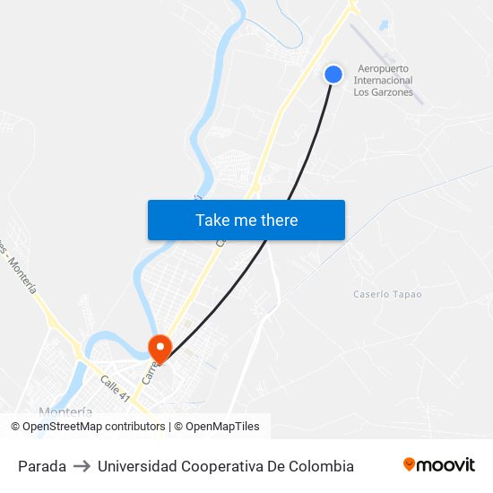 Parada to Universidad Cooperativa De Colombia map