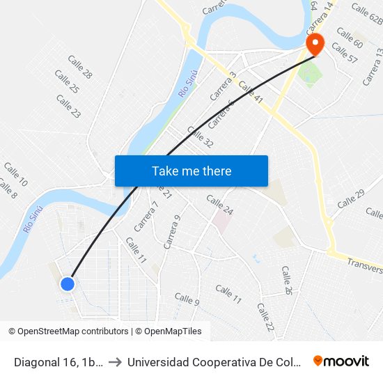 Diagonal 16, 1b-56 to Universidad Cooperativa De Colombia map