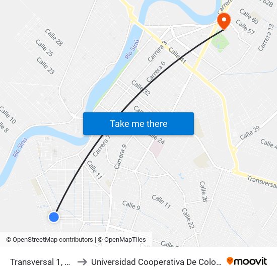 Transversal 1, 585 to Universidad Cooperativa De Colombia map