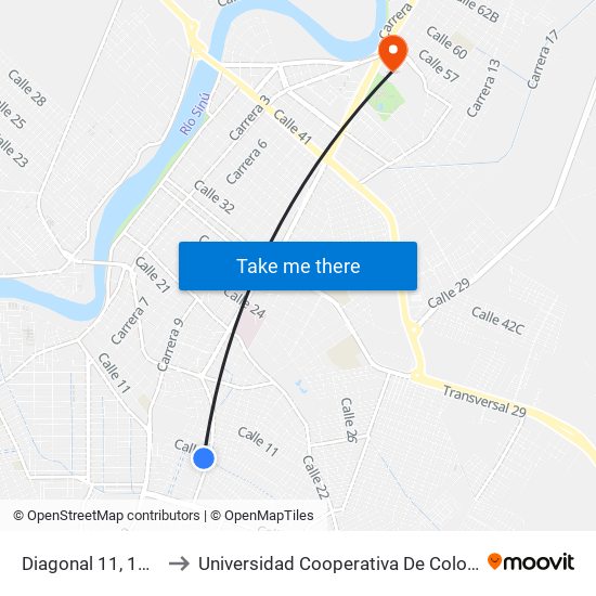 Diagonal 11, 13a-8 to Universidad Cooperativa De Colombia map