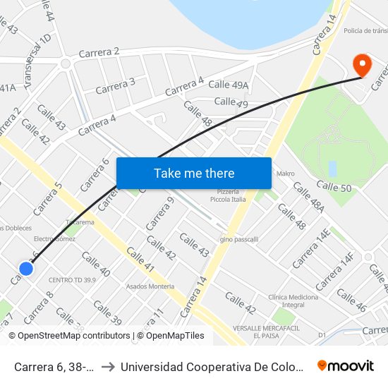 Carrera 6, 38-16 to Universidad Cooperativa De Colombia map