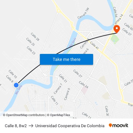 Calle 8, 8w2 to Universidad Cooperativa De Colombia map