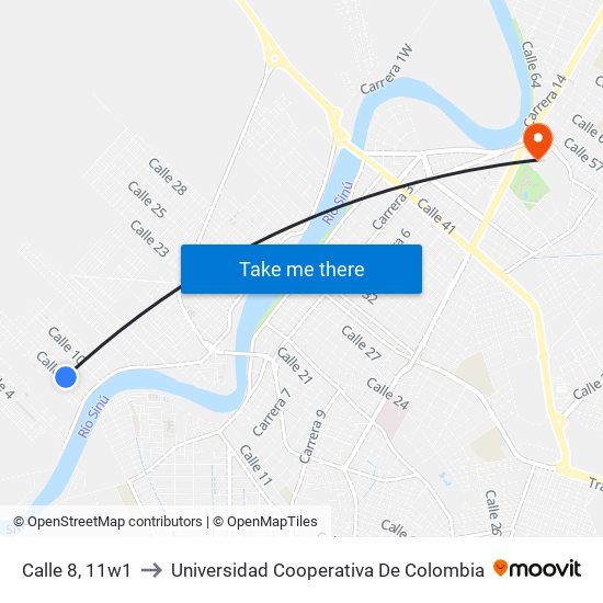 Calle 8, 11w1 to Universidad Cooperativa De Colombia map