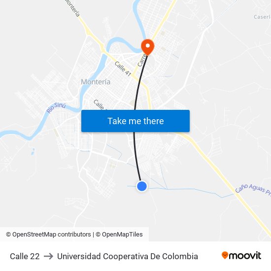 Calle 22 to Universidad Cooperativa De Colombia map