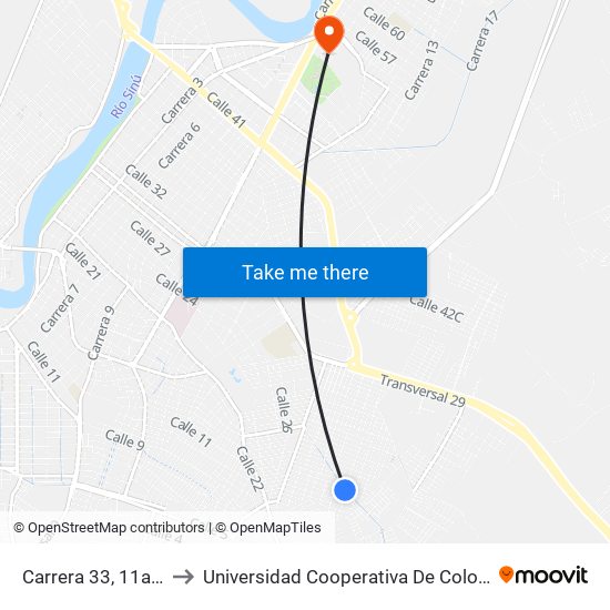 Carrera 33, 11a-14 to Universidad Cooperativa De Colombia map