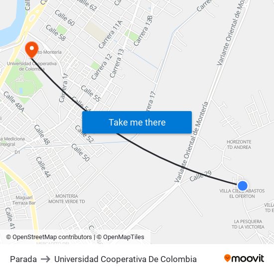 Parada to Universidad Cooperativa De Colombia map