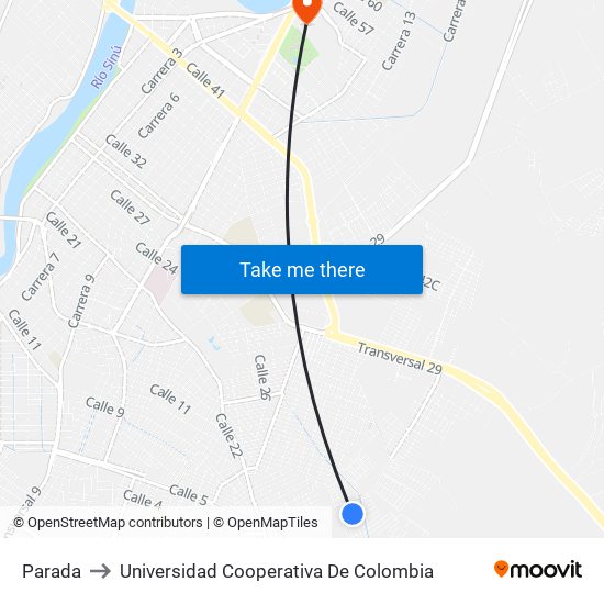 Parada to Universidad Cooperativa De Colombia map