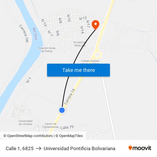 Calle 1, 6825 to Universidad Pontificia Bolivariana map