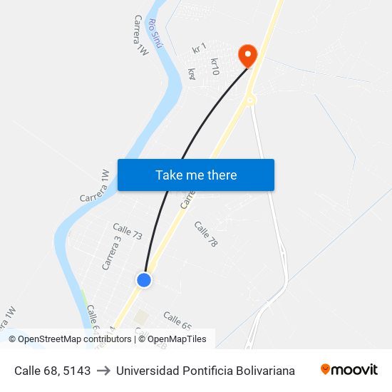 Calle 68, 5143 to Universidad Pontificia Bolivariana map