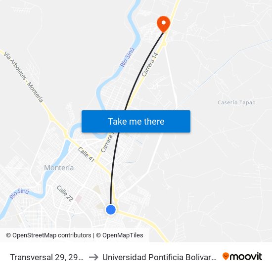 Transversal 29, 29-69 to Universidad Pontificia Bolivariana map