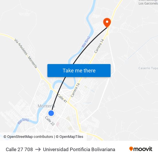 Calle 27 708 to Universidad Pontificia Bolivariana map