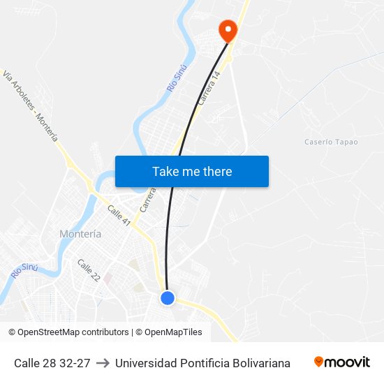 Calle 28 32-27 to Universidad Pontificia Bolivariana map