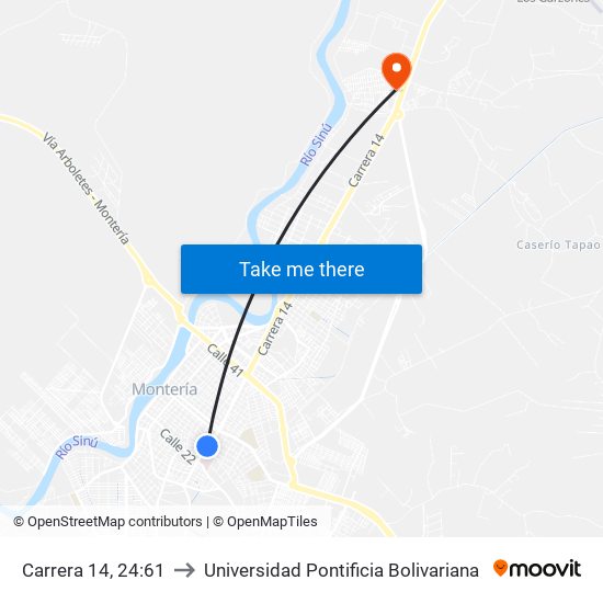 Carrera 14, 24:61 to Universidad Pontificia Bolivariana map