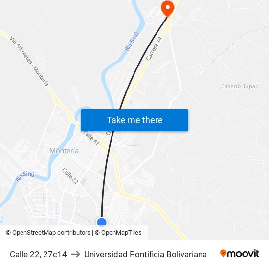 Calle 22, 27c14 to Universidad Pontificia Bolivariana map