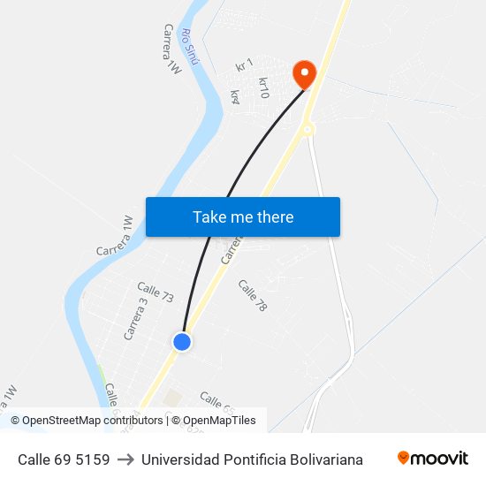 Calle 69 5159 to Universidad Pontificia Bolivariana map