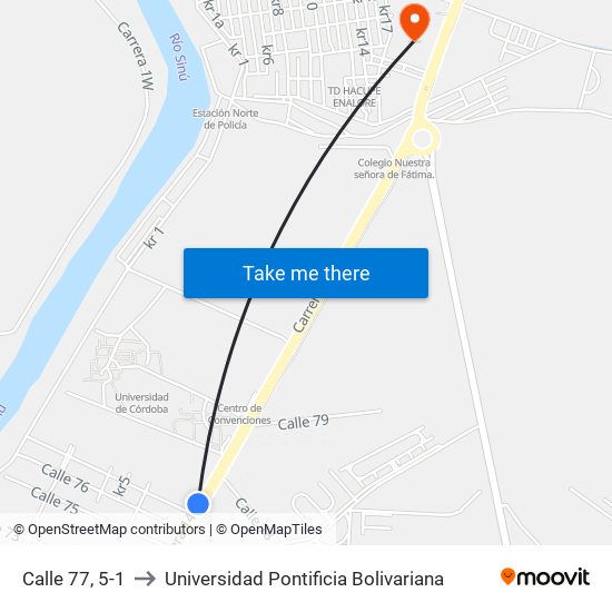 Calle 77, 5-1 to Universidad Pontificia Bolivariana map