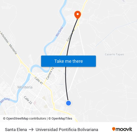 Santa Elena to Universidad Pontificia Bolivariana map