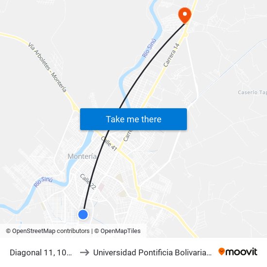 Diagonal 11, 1072 to Universidad Pontificia Bolivariana map