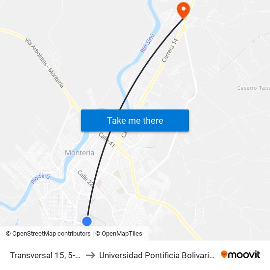 Transversal 15, 5-17 to Universidad Pontificia Bolivariana map