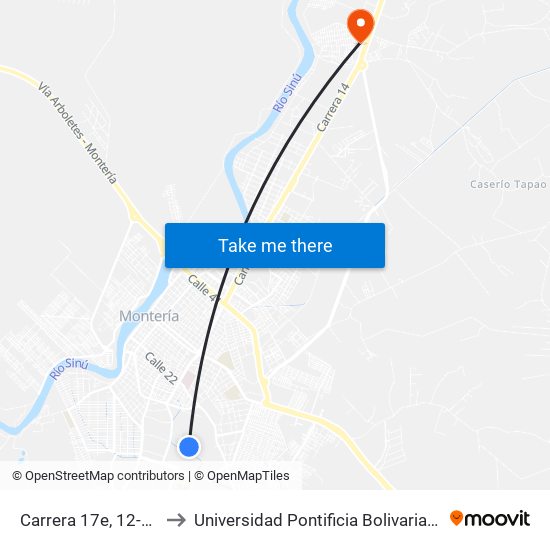 Carrera 17e, 12-26 to Universidad Pontificia Bolivariana map